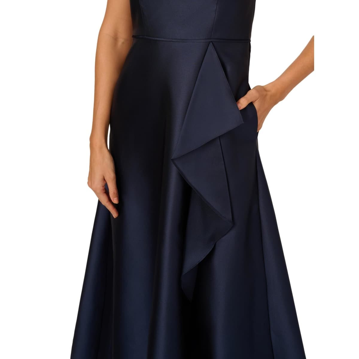 Adrianna Papell Women's One Shoulder Mikado Gown, Midnight, 12 thumbnail 5