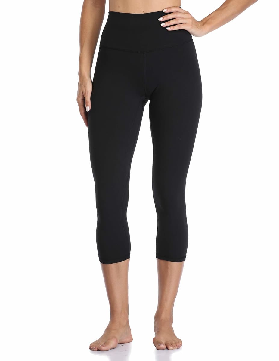 YUNOGA Women's Buttery Soft 21" Inseam Yoga Pants, High Waisted Tummy Control Workout Running Capri Leggings, Black, X-Small thumbnail 2