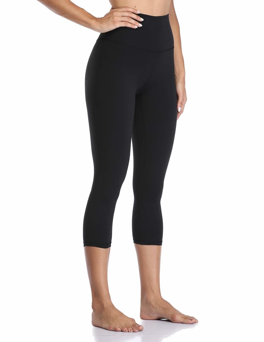 YUNOGA Women's Buttery Soft 21" Inseam Yoga Pants, High Waisted Tummy Control Workout Running Capri Leggings, Black, X-Small thumbnail 3