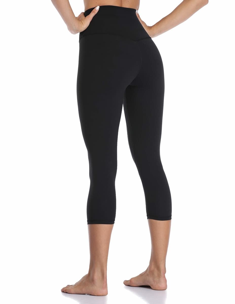 YUNOGA Women's Buttery Soft 21" Inseam Yoga Pants, High Waisted Tummy Control Workout Running Capri Leggings, Black, X-Small thumbnail 4