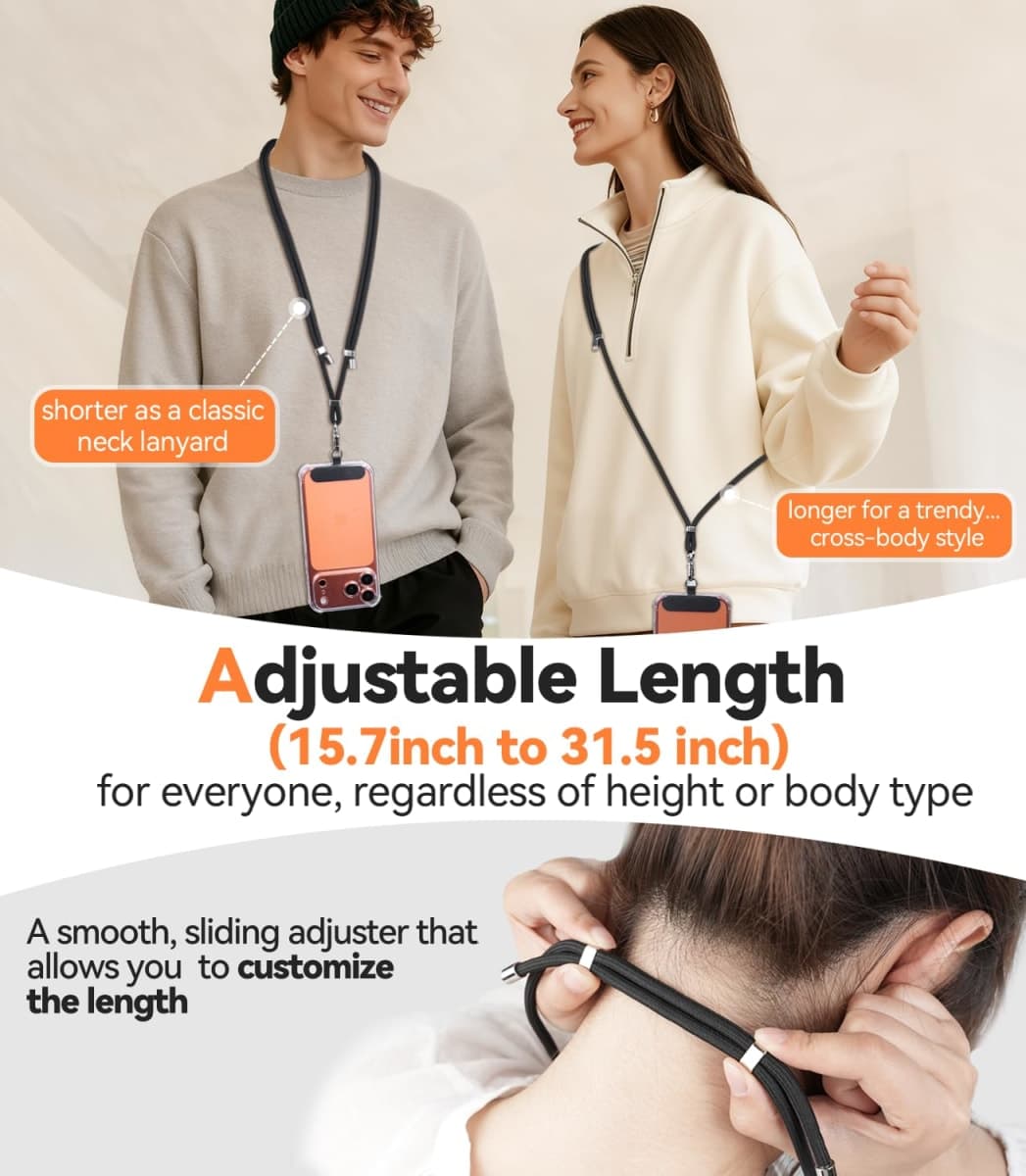 4-IN-1 Phone Lanyard + Wrist Strap, Adjustable Length 2PCS Anti-Theft Cell Phone Strap with Tether Tab for All Phones (2 PACK-Black) thumbnail 3
