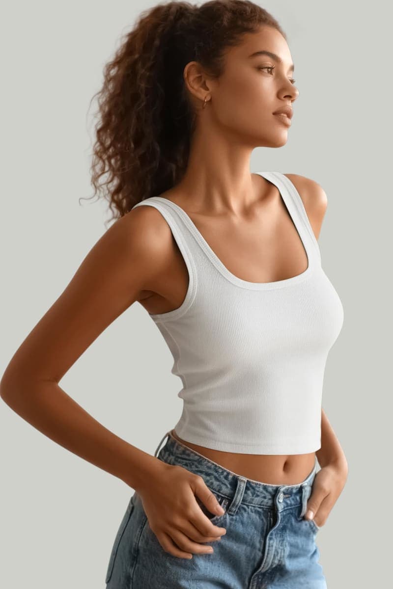Women's Square Neck Sleeveless Tank Top Knit Ribbed Fitted Casual Basic Crop Top Shirts, White, Small thumbnail 5