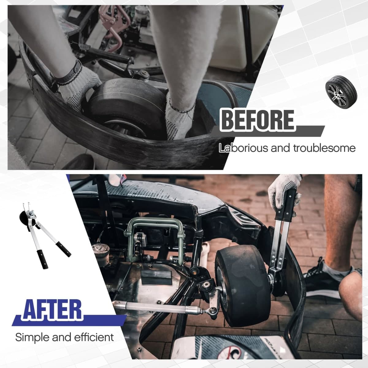 Oh Klyzo Racing Kart Tire Changing Tong Fits 5" Diameter Rims Kart Tire Changing Tong Quickly & Easily Removes Go Karts Tyres Heavy Duty Metal Material Dual Tongs Design for Workshop Race Track thumbnail 5