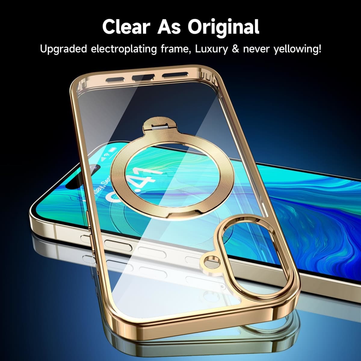 [Tri-Shield Protection] for iPhone 17 Case with 360° Spin Stand Compatible with MagSafe [Magnetic CD Ring] [Screen & Camera Lens Protector] Shockproof Plating Never-Yellowing, Gold-6.3" thumbnail 4