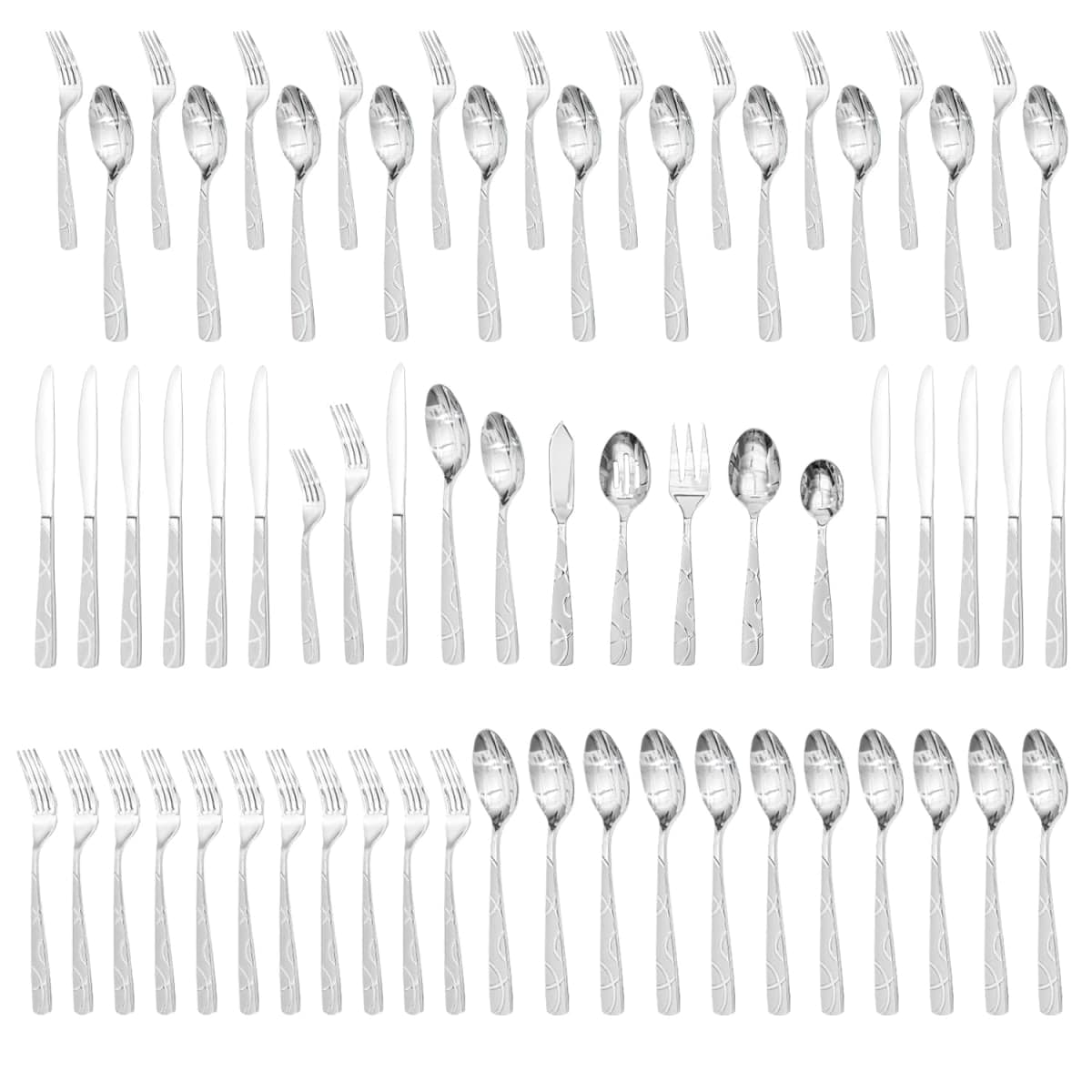 HIKAA Silverware Set, 65-piece Silverware Set with Serving Utensils Set, for Kitchen, Home, Wedding, Party, Mirror Polished and Dishwasher Safe — image 1