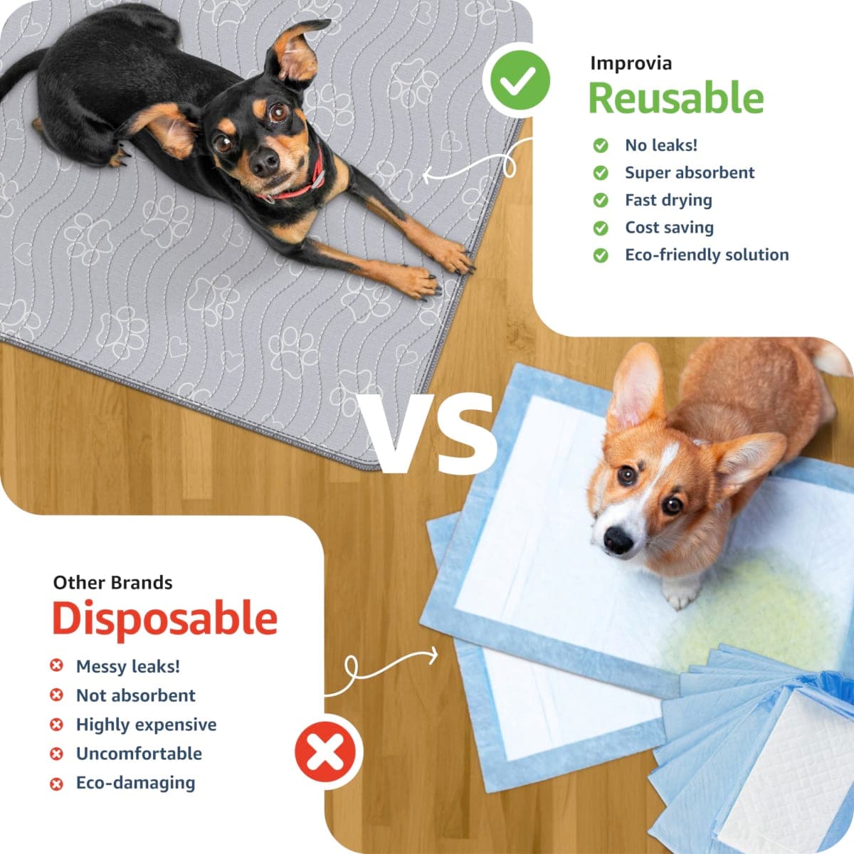 IMPROVIA® Reusable Puppy Pad – Waterproof, Extra-Absorbent, Washable Pee Pad for Dog Training, Whelping, & More – Protect Your Floors & Pet with Quick-Drying Potty Pad. 2 Pack - 36"x 41" thumbnail 3