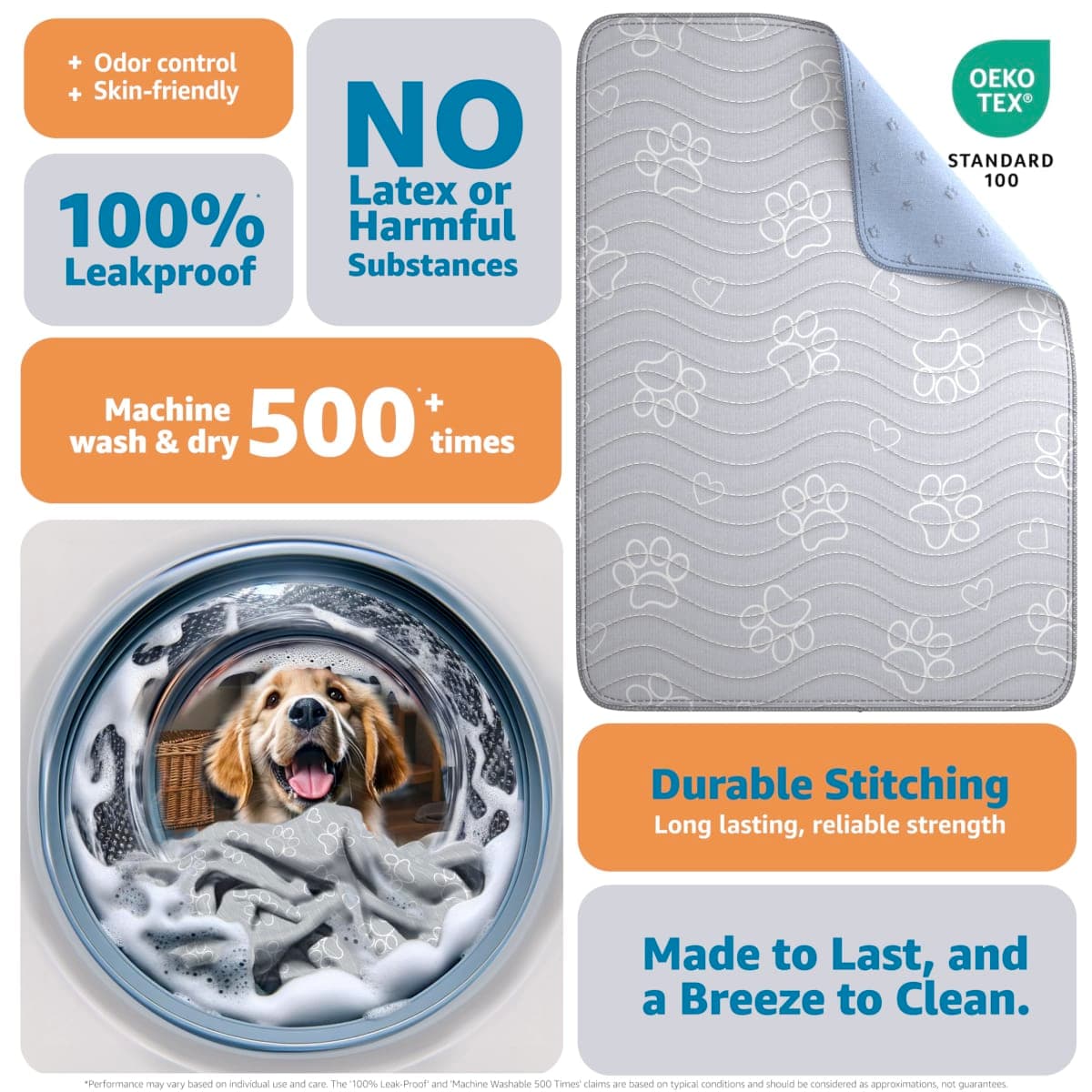 IMPROVIA® Reusable Puppy Pad – Waterproof, Extra-Absorbent, Washable Pee Pad for Dog Training, Whelping, & More – Protect Your Floors & Pet with Quick-Drying Potty Pad. 2 Pack - 36"x 41" thumbnail 5