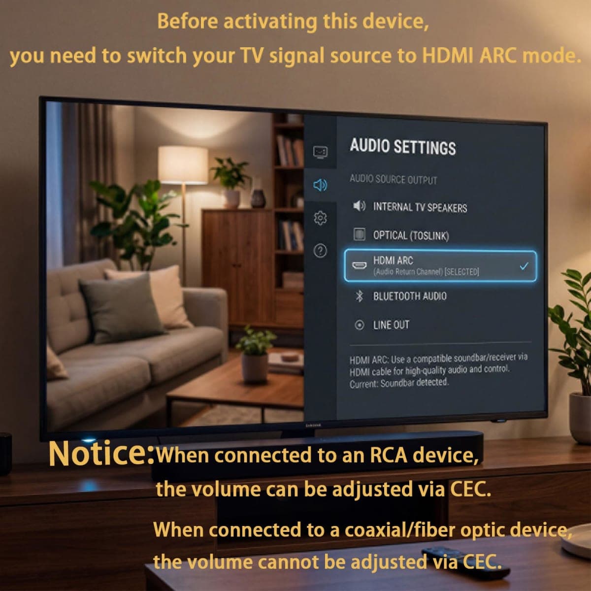 HDMI ARC Audio Extractor Converter,192KHz ARC Audio Extractor DAC Converter, Digital to Analog Audio Converter, Optical HDMI ARC to Optical/Coaxial Stereo L/R 3.5mm Jack for TV (ARC Input) thumbnail 2