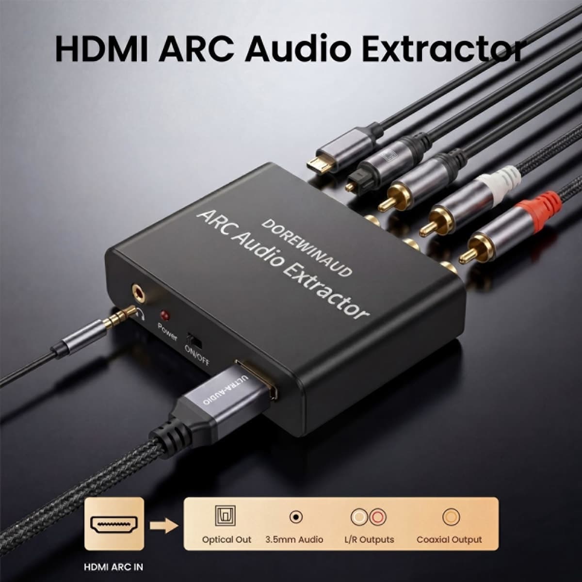 HDMI ARC Audio Extractor Converter,192KHz ARC Audio Extractor DAC Converter, Digital to Analog Audio Converter, Optical HDMI ARC to Optical/Coaxial Stereo L/R 3.5mm Jack for TV (ARC Input) thumbnail 5