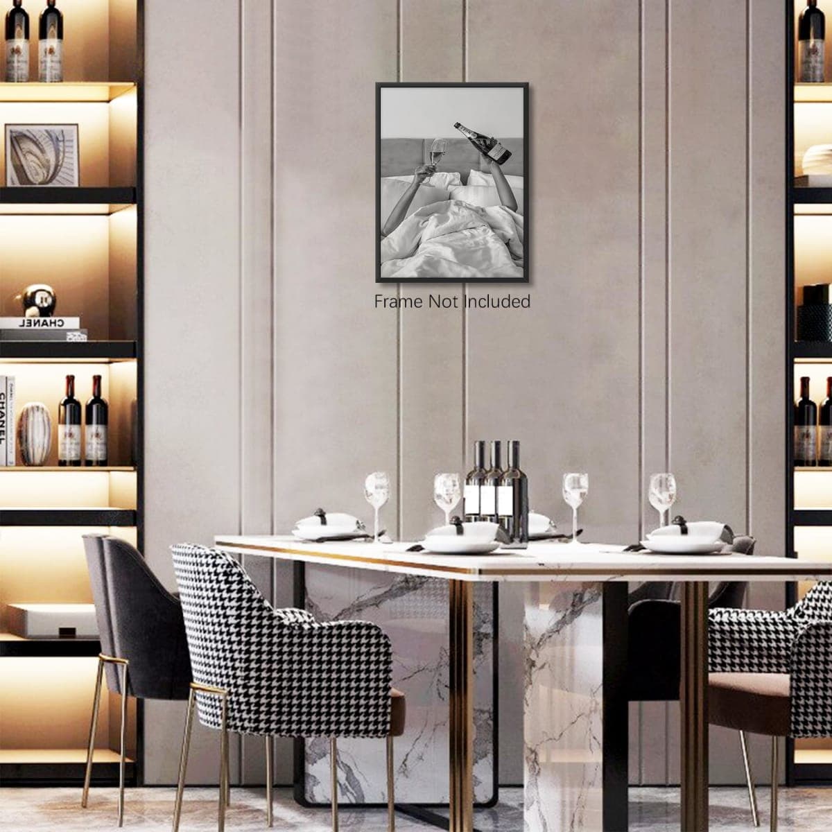 WBSTGUE Vintage Trendy Black and White Canvas Wall Art Fashion Feminist Aesthetic Posters Bar Cart Decor Woman Drinking Wine in Bed Print for Living Bathroom Home Bar 12x16 Inch Unframed thumbnail 3