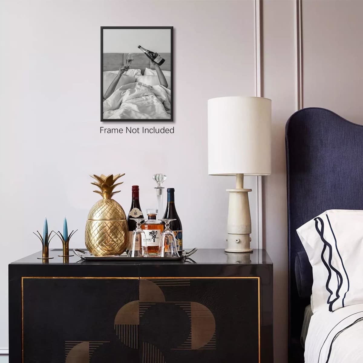 WBSTGUE Vintage Trendy Black and White Canvas Wall Art Fashion Feminist Aesthetic Posters Bar Cart Decor Woman Drinking Wine in Bed Print for Living Bathroom Home Bar 12x16 Inch Unframed thumbnail 4