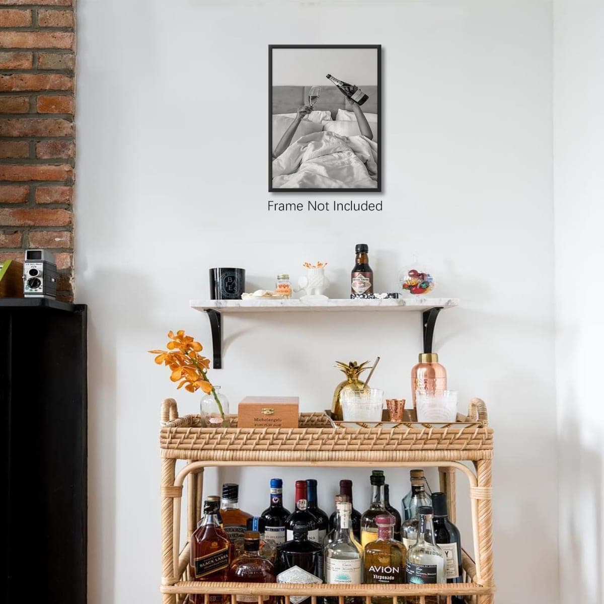 WBSTGUE Vintage Trendy Black and White Canvas Wall Art Fashion Feminist Aesthetic Posters Bar Cart Decor Woman Drinking Wine in Bed Print for Living Bathroom Home Bar 12x16 Inch Unframed thumbnail 5