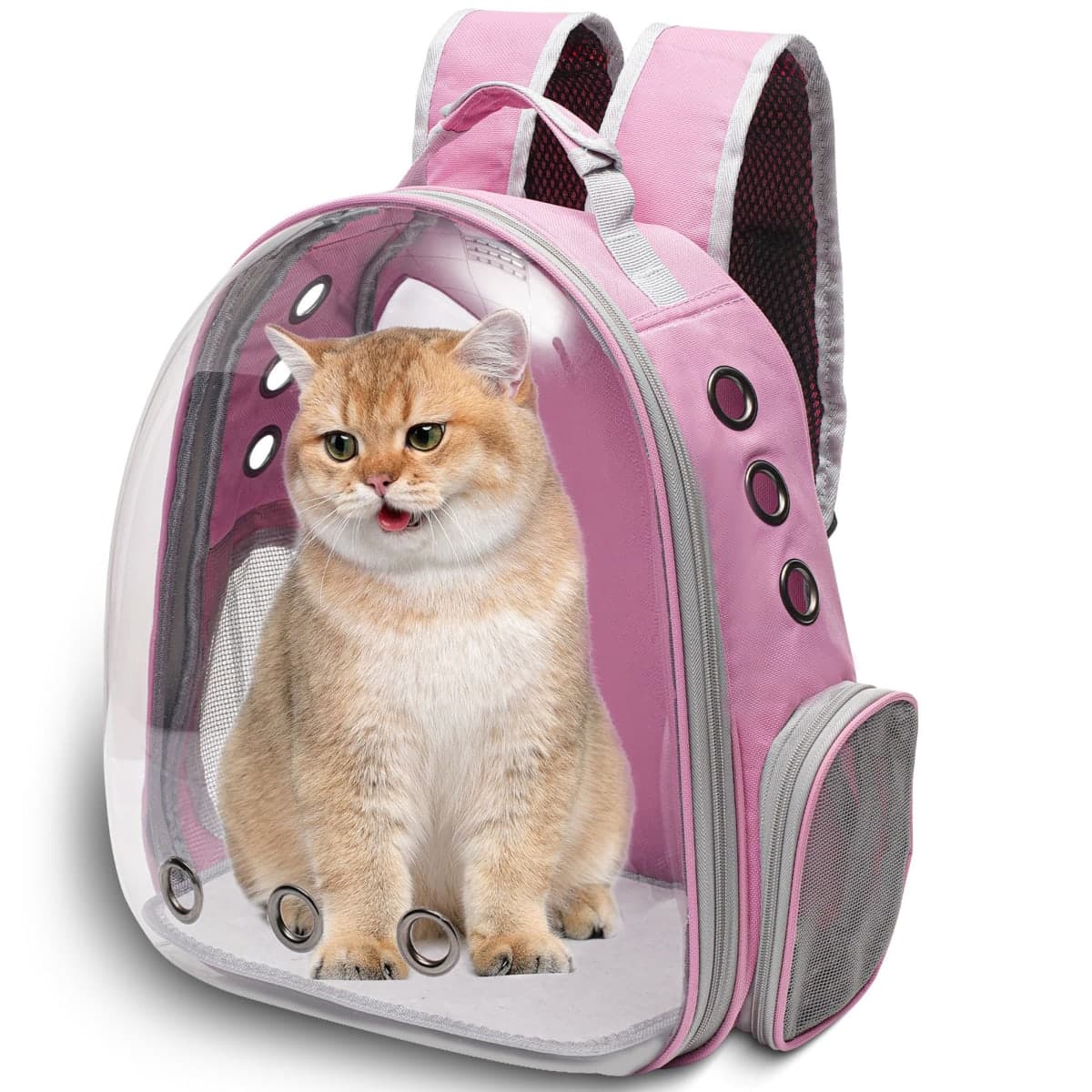 Vivicreate Large Cat Backpack Carrier for Travel and Hiking Transparent Pet Bubble Backpack for Cats up to 20lbs with Ventilation and Padded Straps Mochila para Gatos transportadora mascotas (Pink) — image 1