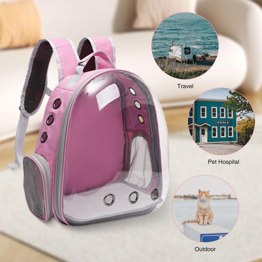 Vivicreate Large Cat Backpack Carrier for Travel and Hiking Transparent Pet Bubble Backpack for Cats up to 20lbs with Ventilation and Padded Straps Mochila para Gatos transportadora mascotas (Pink) thumbnail 4