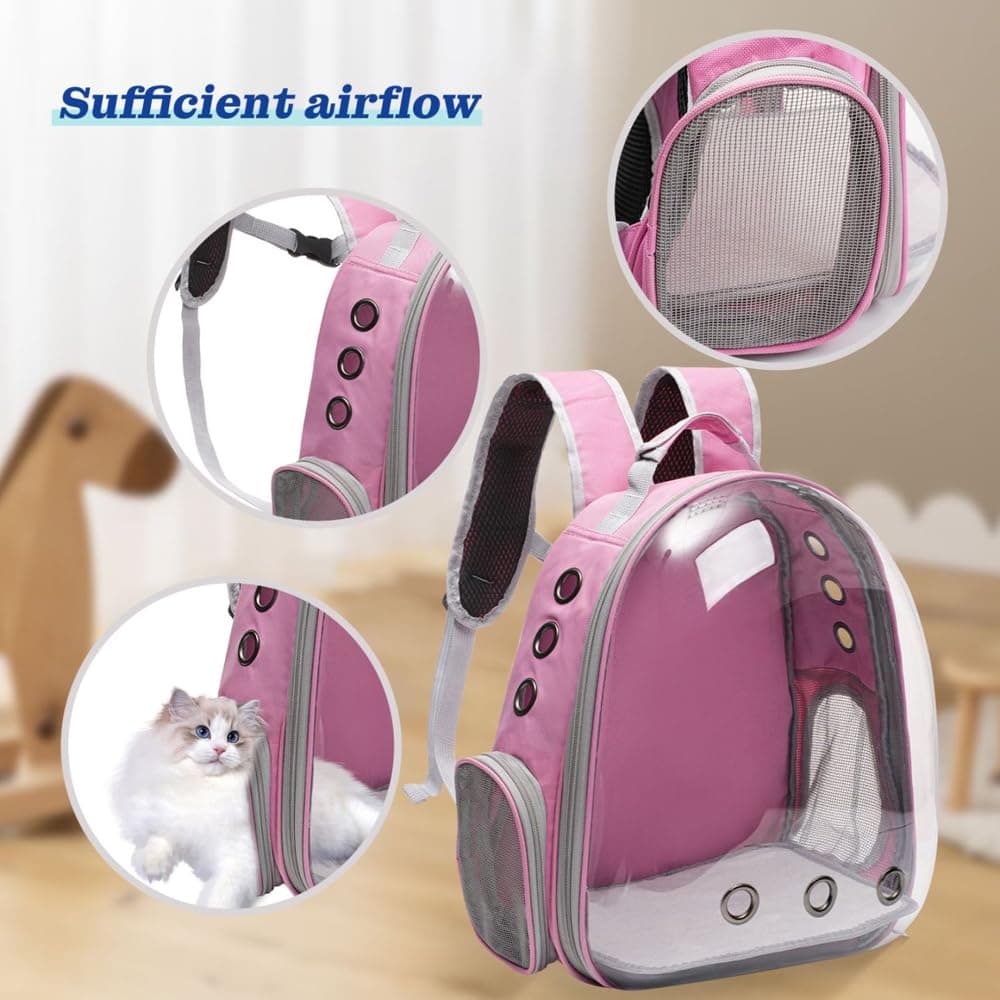 Vivicreate Large Cat Backpack Carrier for Travel and Hiking Transparent Pet Bubble Backpack for Cats up to 20lbs with Ventilation and Padded Straps Mochila para Gatos transportadora mascotas (Pink) thumbnail 5