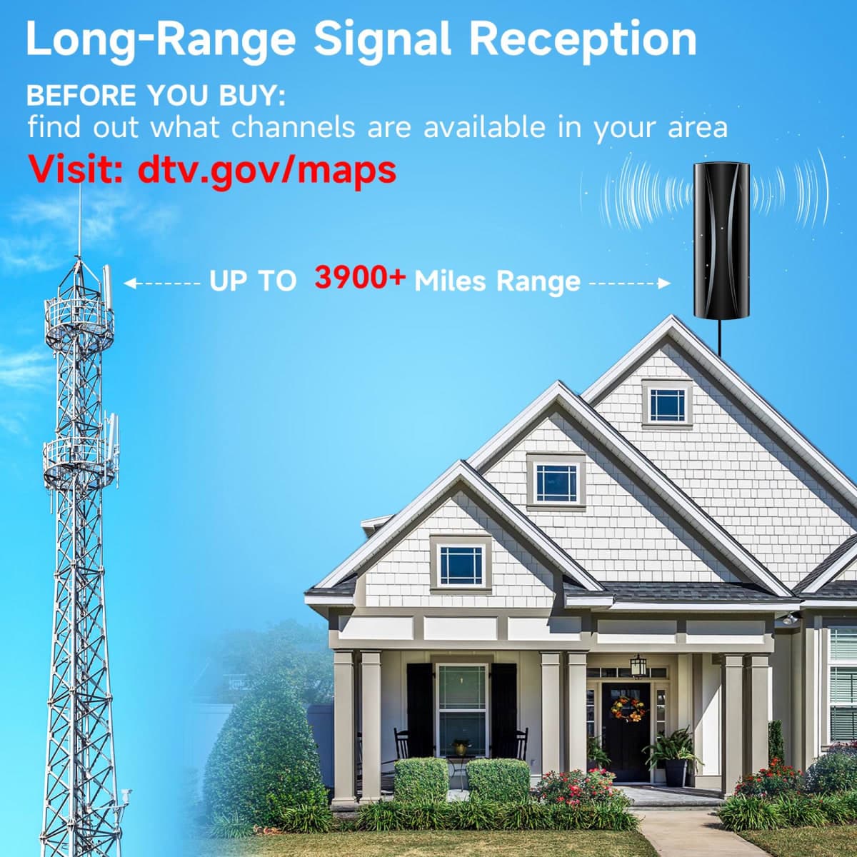 3600+ Miles TV Antenna Indoor, 360° Reception Digital Antenna for Smart TV and Old TVs, HD Antenna for Local Channels with Amplifier Signal Booster Support 4K 8K 1080p -40ft Thick Coaxial Cable thumbnail 3