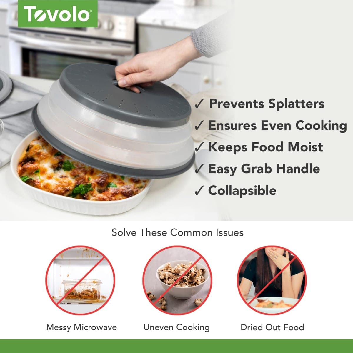 Tovolo 47005-200 Large Collapsible Microwave, Lid for Reheating Food, Meal Prep Gadget, No Mess Folding Plate Cover Kitchen Tool, Charcoal thumbnail 3