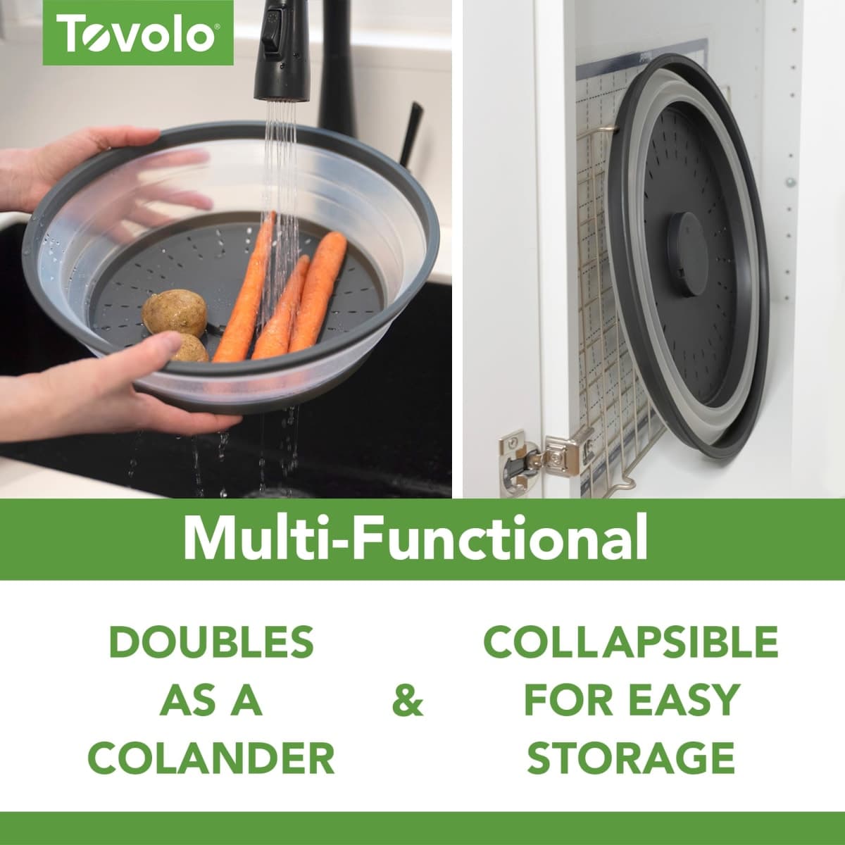 Tovolo 47005-200 Large Collapsible Microwave, Lid for Reheating Food, Meal Prep Gadget, No Mess Folding Plate Cover Kitchen Tool, Charcoal thumbnail 4