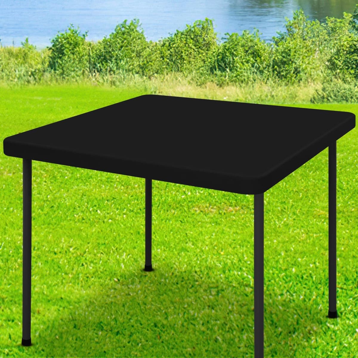 Moosfor Spandex Square Table Cloth, Elastic Fitted Tablecloths for Picnic, Stretch Washable Patio Table Cover for Outdoor, Camping, Banquet and Parties (Black, 24"x24") — image 1