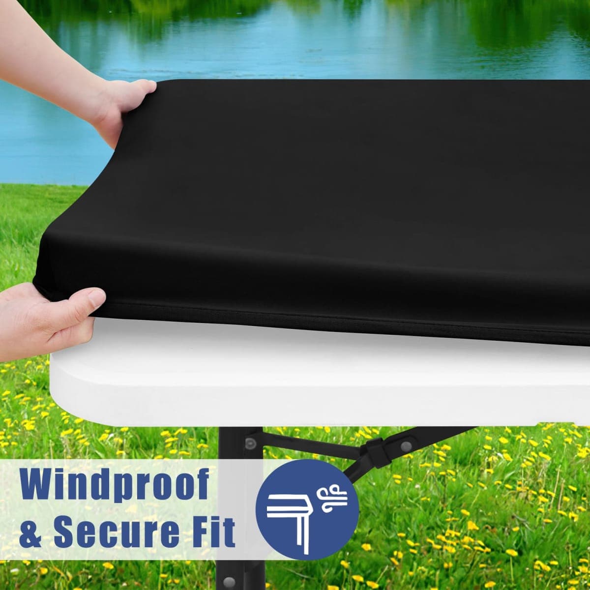 Moosfor Spandex Square Table Cloth, Elastic Fitted Tablecloths for Picnic, Stretch Washable Patio Table Cover for Outdoor, Camping, Banquet and Parties (Black, 24"x24") thumbnail 3