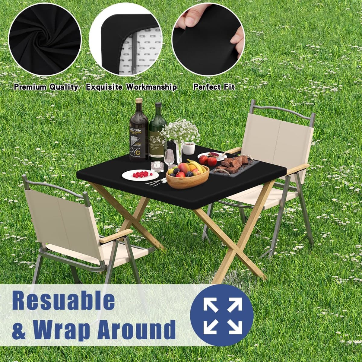 Moosfor Spandex Square Table Cloth, Elastic Fitted Tablecloths for Picnic, Stretch Washable Patio Table Cover for Outdoor, Camping, Banquet and Parties (Black, 24"x24") thumbnail 5