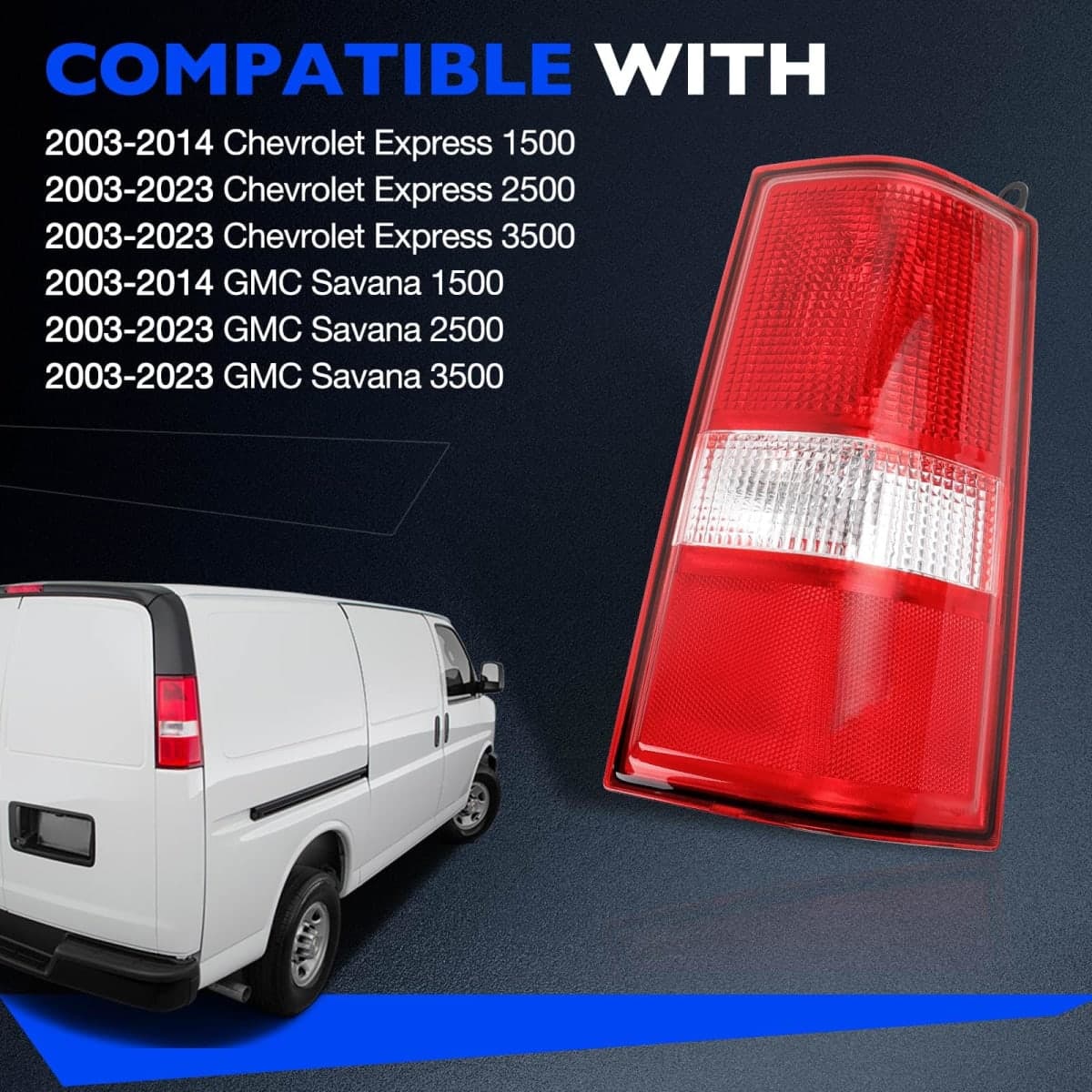 Misakomo Tail Light Assembly Compatible with 2003-2023 Chevrolet Express/GMC Savana, Brake Taillight Replace GM2801214 84216115 84639024 23338320 15813651, Right Rear Lamp W/O Bulb thumbnail 2