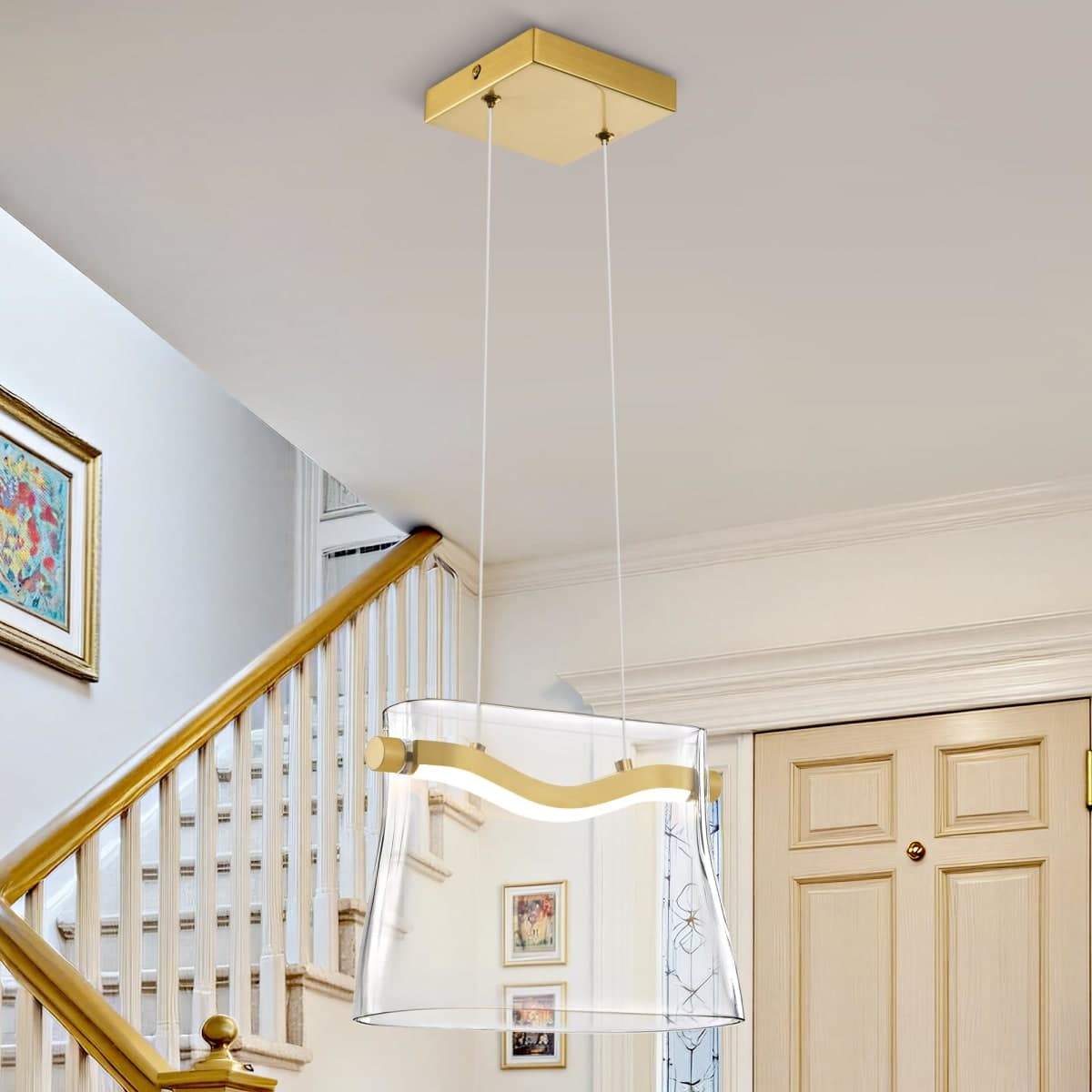 Vaziden Modern Glass Pendant Light Kitchen Island 1 Pack, Gold LED Pendant Light Fixtures with Clear Glass Shades, Adjustable Hanging Ceiling Light 9 Inch — image 1