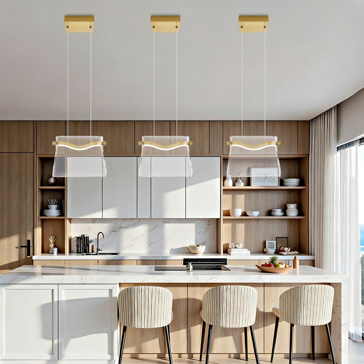 Vaziden Modern Glass Pendant Light Kitchen Island 1 Pack, Gold LED Pendant Light Fixtures with Clear Glass Shades, Adjustable Hanging Ceiling Light 9 Inch thumbnail 2