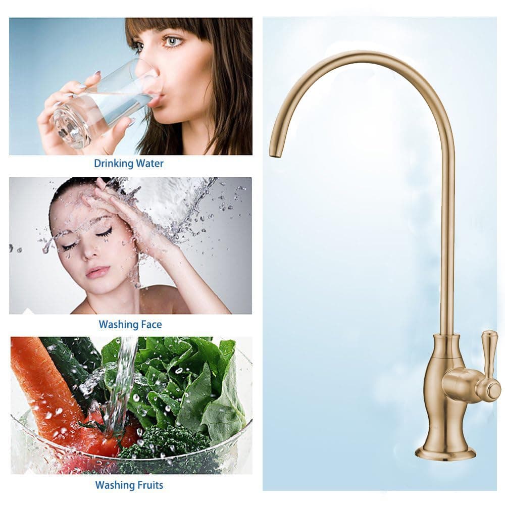 Delle Rosa Brushed Gold Drinking Water Faucet, Non-Air Gap Stainless Steel Kitchen Water Filter Faucet, Classical Water Filtration Faucet for Under Sink Water Filter System Brushed Gold（Light Gold） thumbnail 4