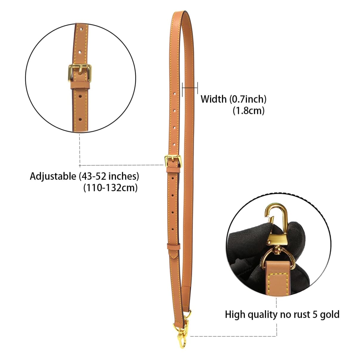 BEUDW Vachetta Leather Adjustable Crossbody Strap for Leather Shoulder Strap Belt Replacement Suitable for L V Handbags, Width:0.7in-apricot Yellow, 110 - 132 cm thumbnail 3
