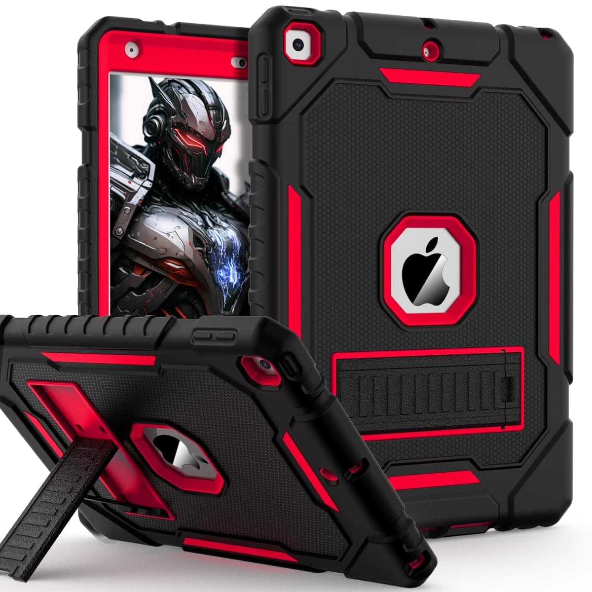 ZoneFoker Case for iPad 9th/8th/7th Generation 2021/2020/2019(10.2 inch), Heavy Duty Military Grade Shockproof Rugged Protective 10.2" Cover with Built-in Stand for iPad 9 8 7 Gen (Black+Red) — image 1