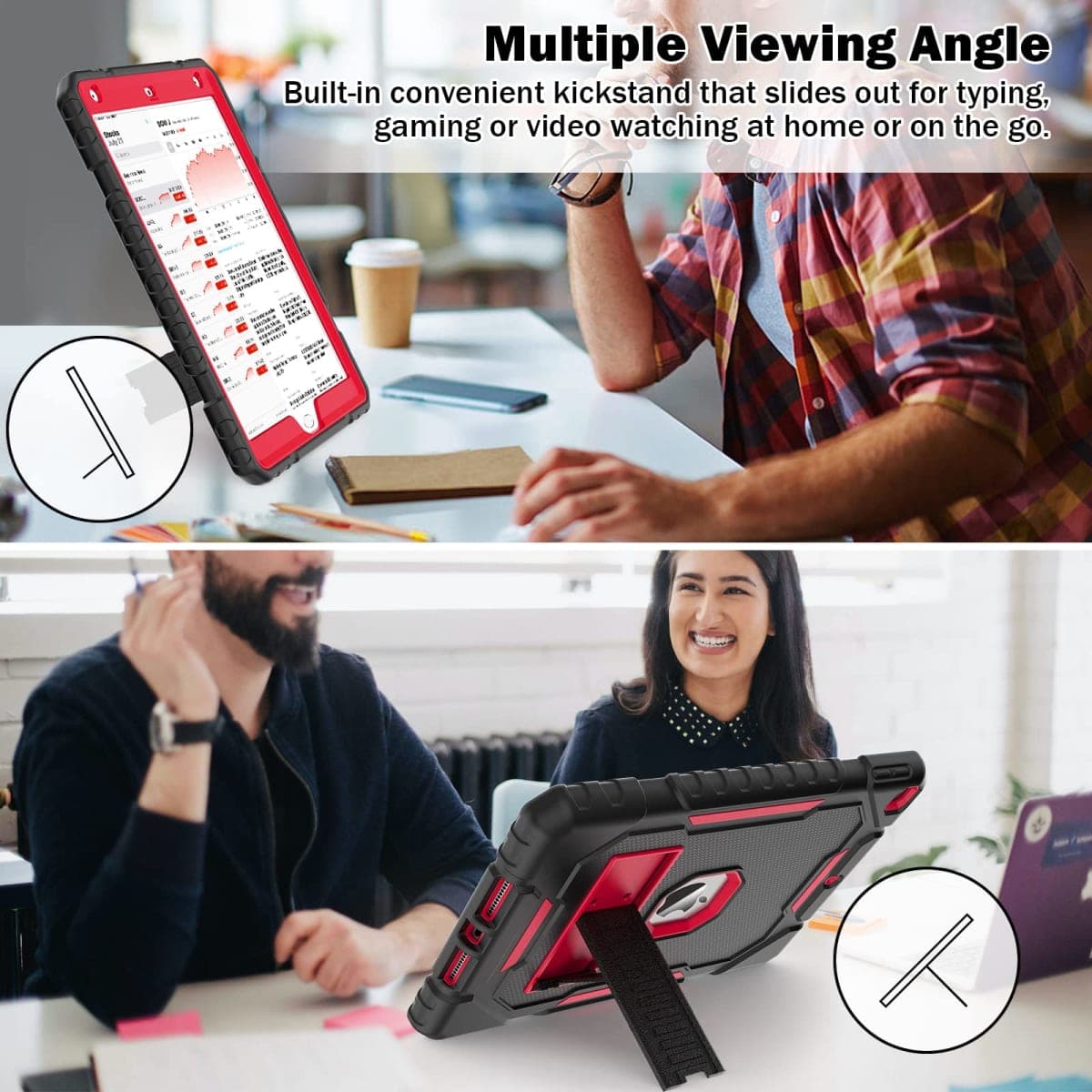 ZoneFoker Case for iPad 9th/8th/7th Generation 2021/2020/2019(10.2 inch), Heavy Duty Military Grade Shockproof Rugged Protective 10.2" Cover with Built-in Stand for iPad 9 8 7 Gen (Black+Red) thumbnail 4