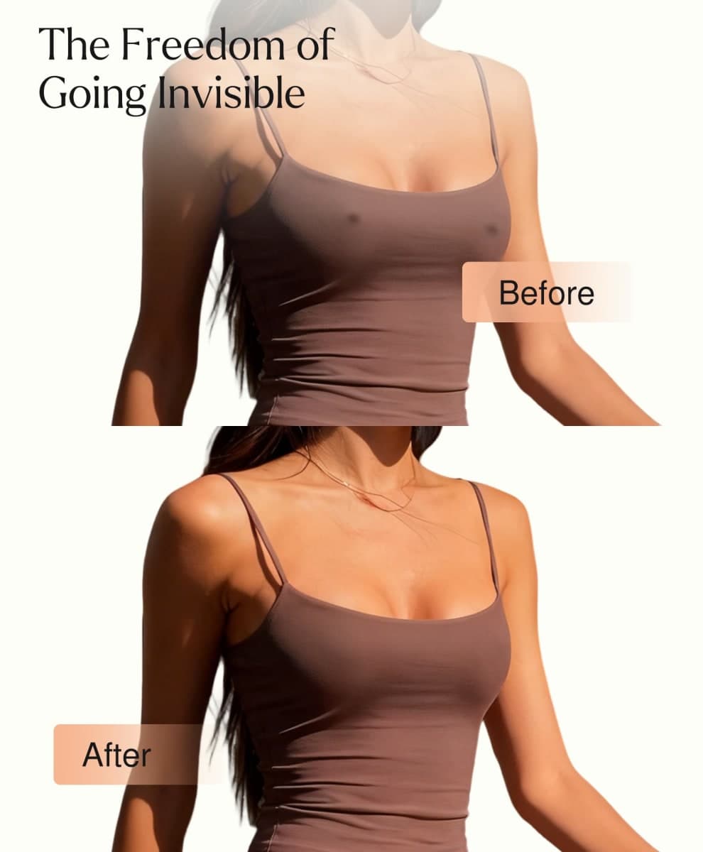 Popilush Nipple Covers for Women - Sticky Bra Reusable Silicone Pasties Waterproof with Travel Case Crème thumbnail 4