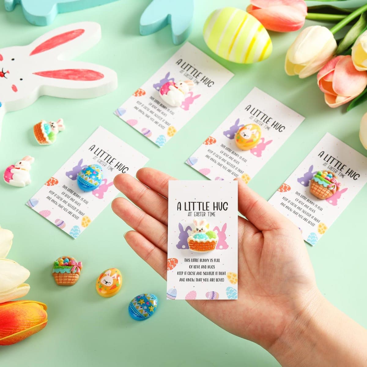 Motipuns 40 Sets Easter Little Pocket Hug Gifts Bulk Rabbit Easter Eggs Pocket Hug Token with Cards and Bags, Small Gifts for Employee Appreciation Staff Coworker Present(Lovely) thumbnail 4