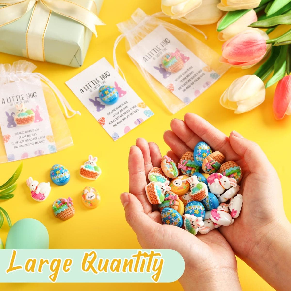 Motipuns 40 Sets Easter Little Pocket Hug Gifts Bulk Rabbit Easter Eggs Pocket Hug Token with Cards and Bags, Small Gifts for Employee Appreciation Staff Coworker Present(Lovely) thumbnail 5