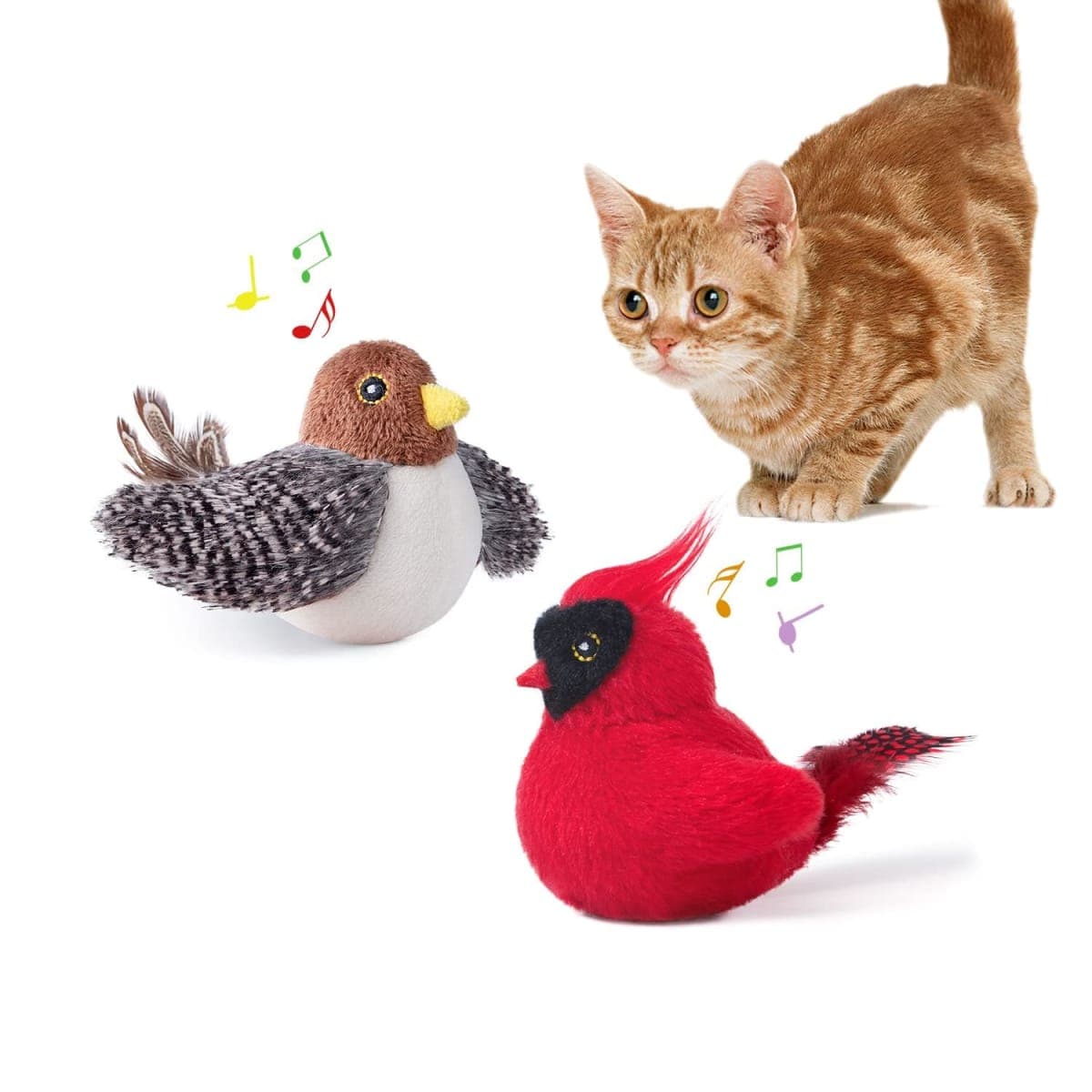 Potaroma Cat Toys Chirping Birds 2 Pcs with Catnip SilverVine, Interactive Cat Kicker, Lifelike Birdie Tweets, Indoor Kitty Kitten Exercise Toys 4.0" — image 1