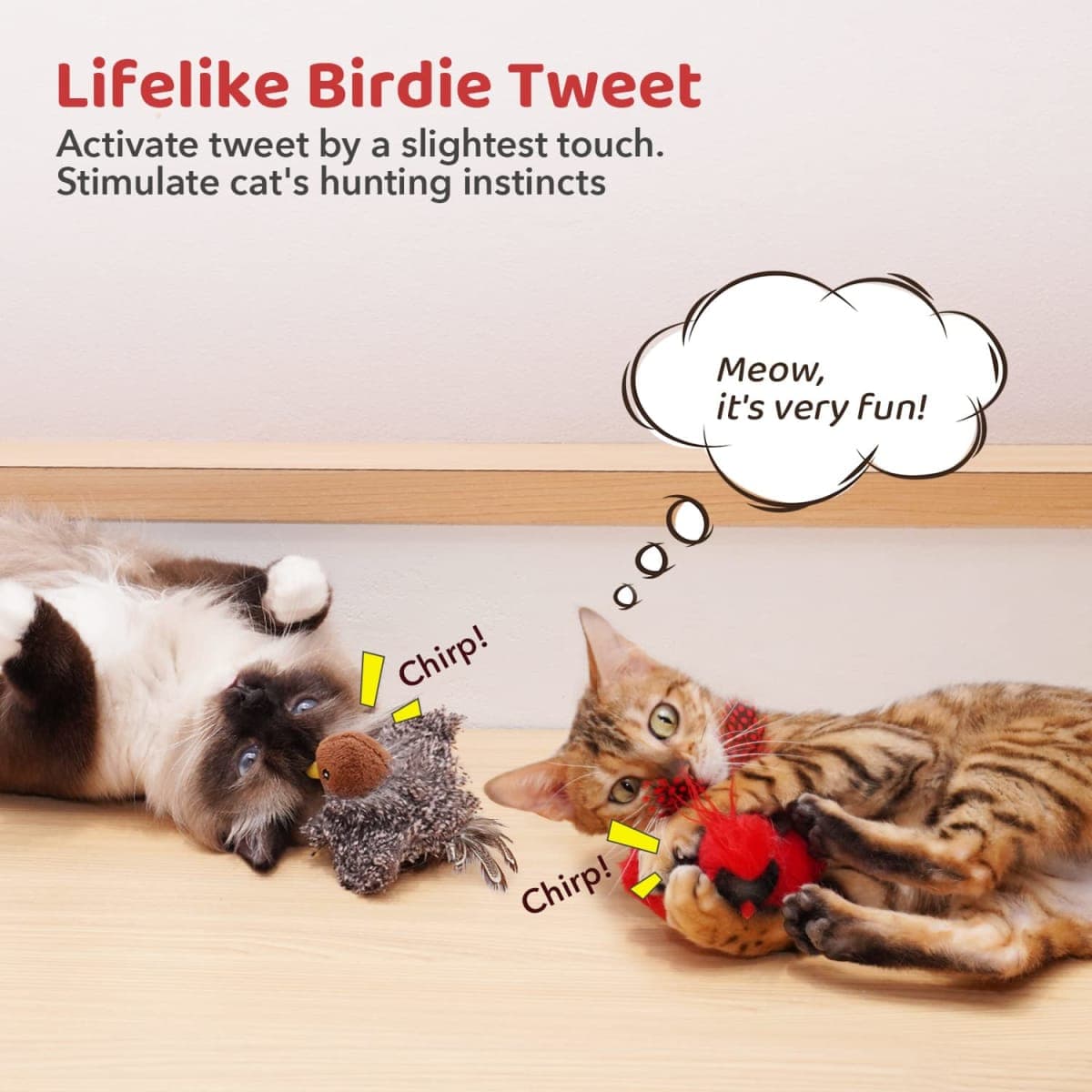Potaroma Cat Toys Chirping Birds 2 Pcs with Catnip SilverVine, Interactive Cat Kicker, Lifelike Birdie Tweets, Indoor Kitty Kitten Exercise Toys 4.0" thumbnail 2