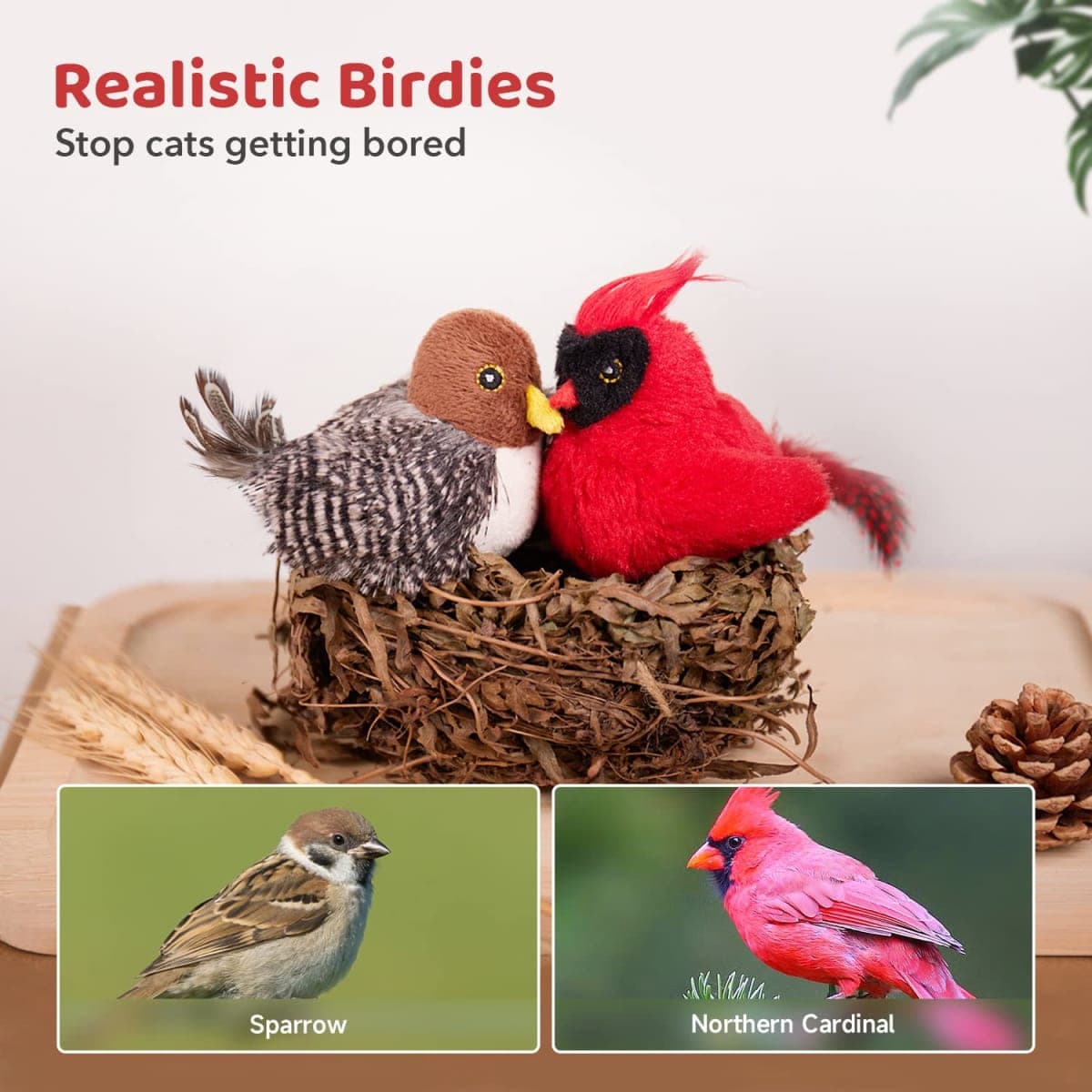 Potaroma Cat Toys Chirping Birds 2 Pcs with Catnip SilverVine, Interactive Cat Kicker, Lifelike Birdie Tweets, Indoor Kitty Kitten Exercise Toys 4.0" thumbnail 3