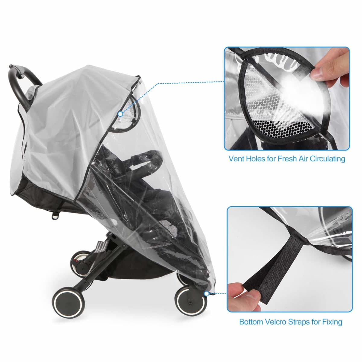 Clear Stroller Rain Cover, Universal Travel Weather Shield Breathable Baby Stroller Rain Cover for Windproof, Waterproof, Protect from Sun Dust Snow thumbnail 4