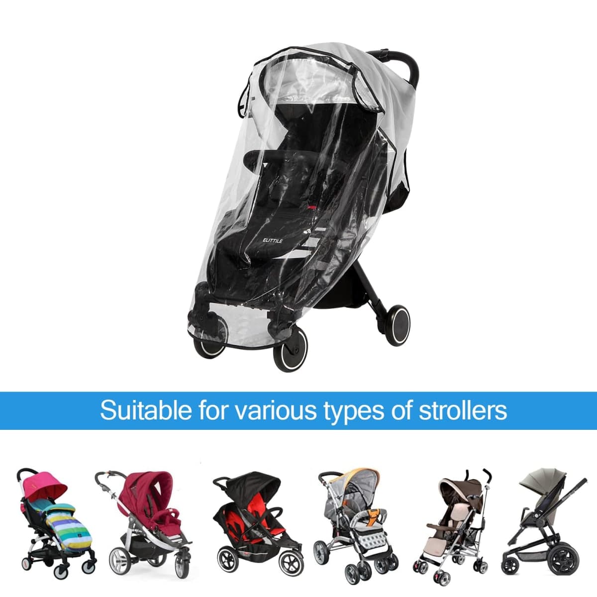 Clear Stroller Rain Cover, Universal Travel Weather Shield Breathable Baby Stroller Rain Cover for Windproof, Waterproof, Protect from Sun Dust Snow thumbnail 5