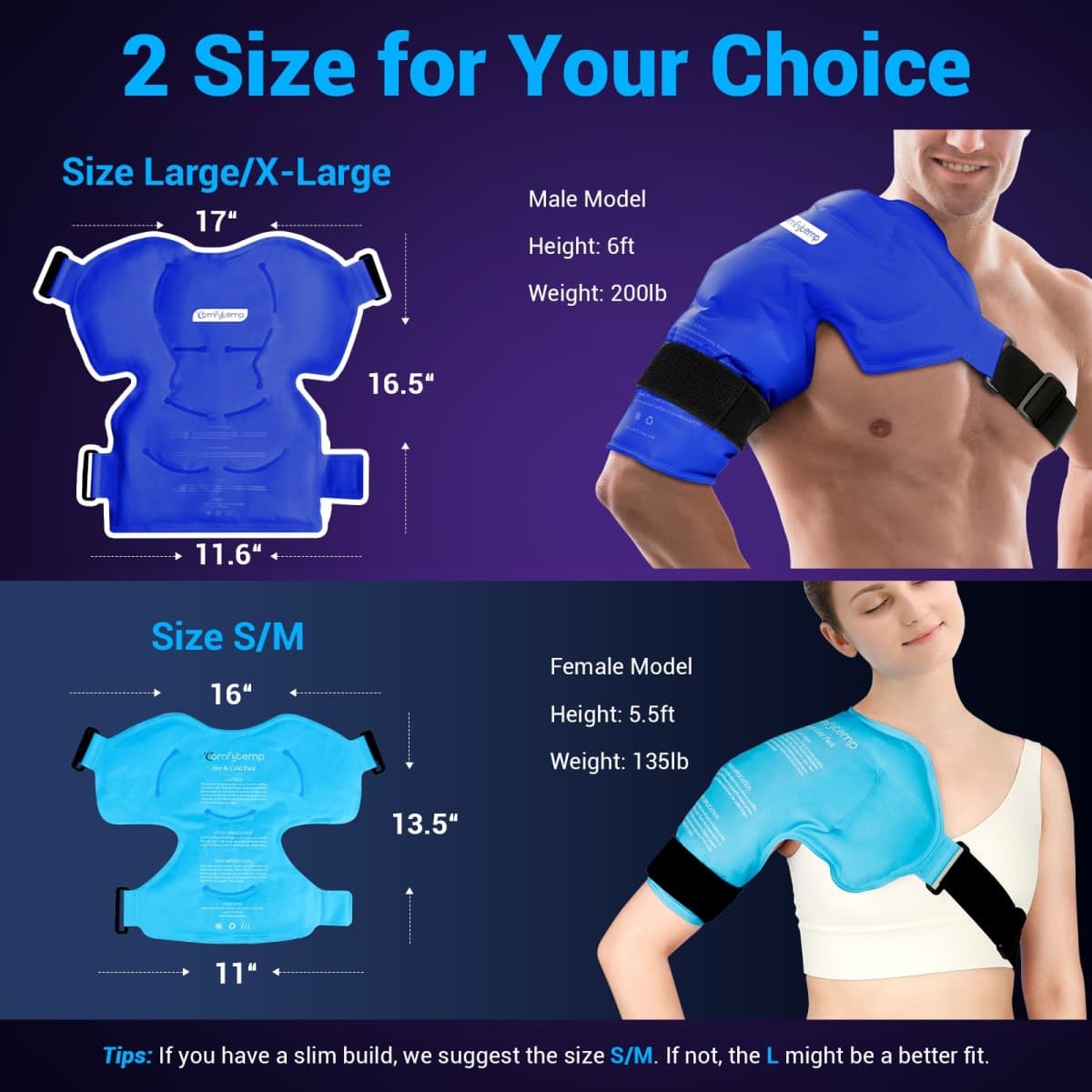 Comfytemp Shoulder Ice Pack Wrap Rotator Cuff Therapy, Gel Ice Packs for Injuries Reusable, Hot Cold Compress Shoulder Brace for Pain Relief, Recovery Items (Large/X-Large), Dark Blue thumbnail 2