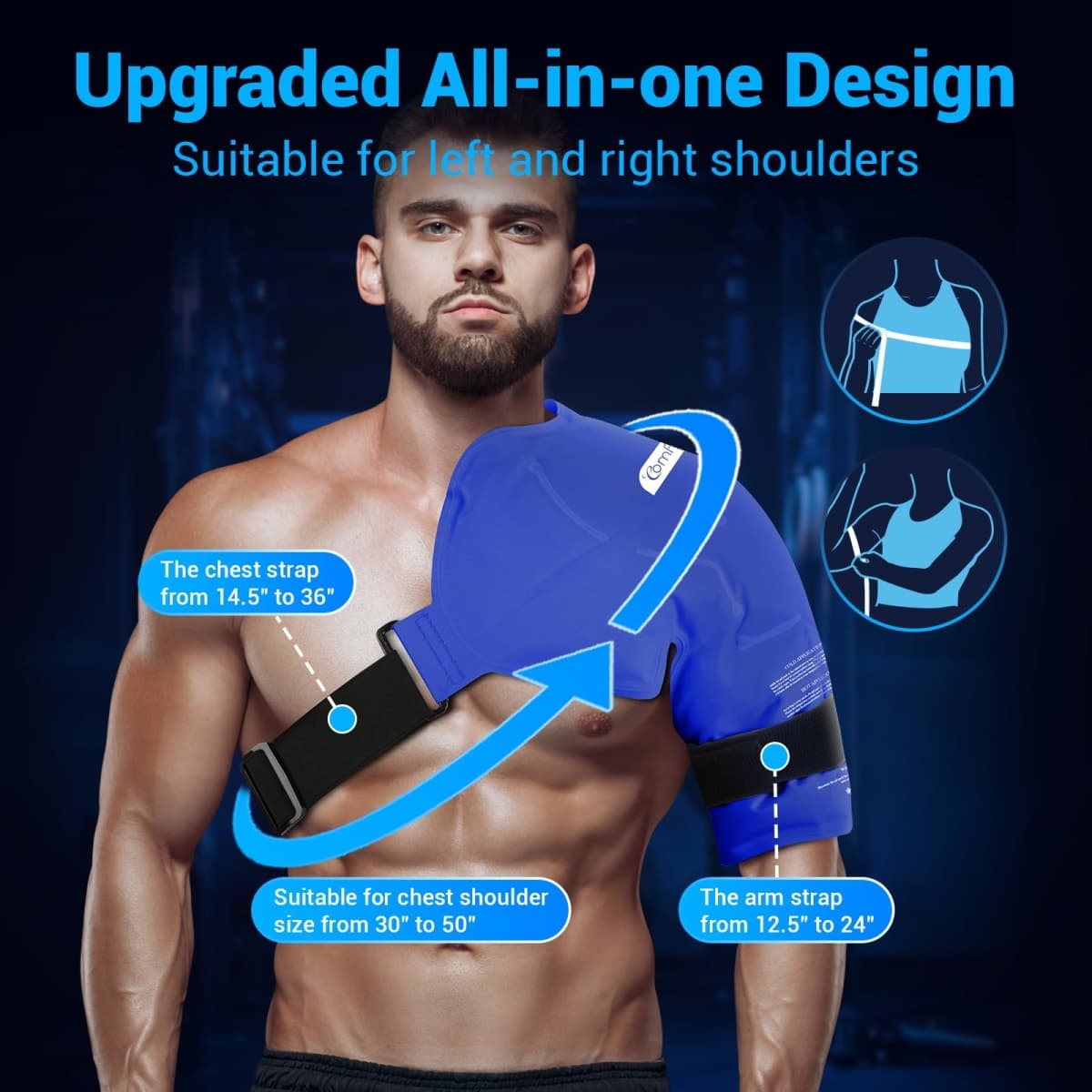 Comfytemp Shoulder Ice Pack Wrap Rotator Cuff Therapy, Gel Ice Packs for Injuries Reusable, Hot Cold Compress Shoulder Brace for Pain Relief, Recovery Items (Large/X-Large), Dark Blue thumbnail 3