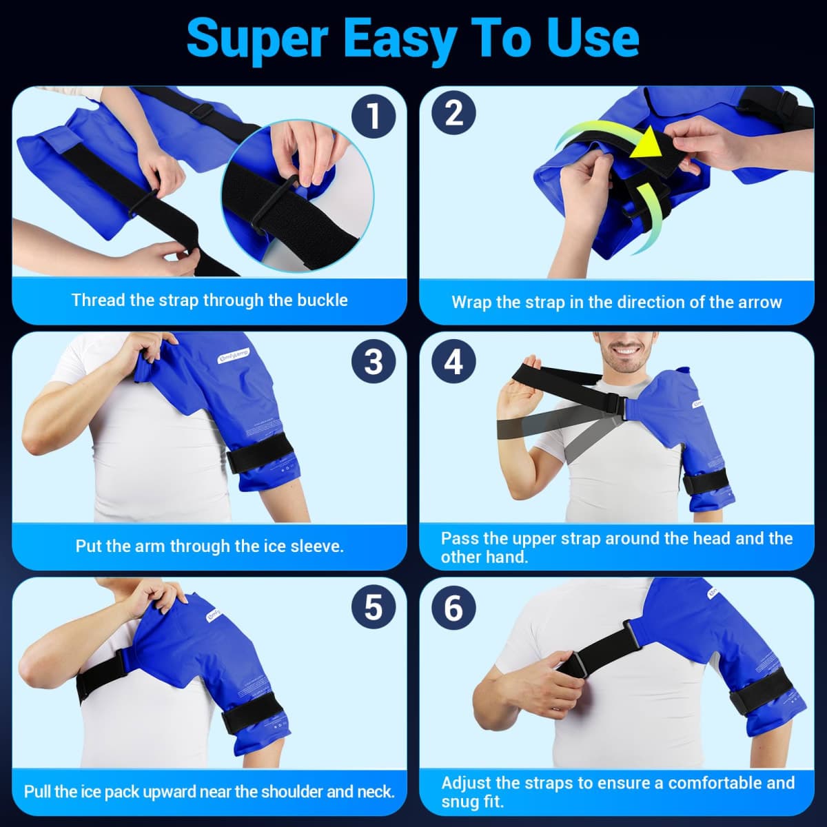 Comfytemp Shoulder Ice Pack Wrap Rotator Cuff Therapy, Gel Ice Packs for Injuries Reusable, Hot Cold Compress Shoulder Brace for Pain Relief, Recovery Items (Large/X-Large), Dark Blue thumbnail 4