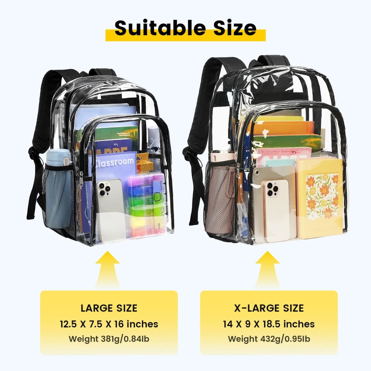 Vorspack Clear Backpack Heavy Duty - Transparent See Through Backpacks Extra Large Clear Bookbag for College Work Travel - Black thumbnail 2
