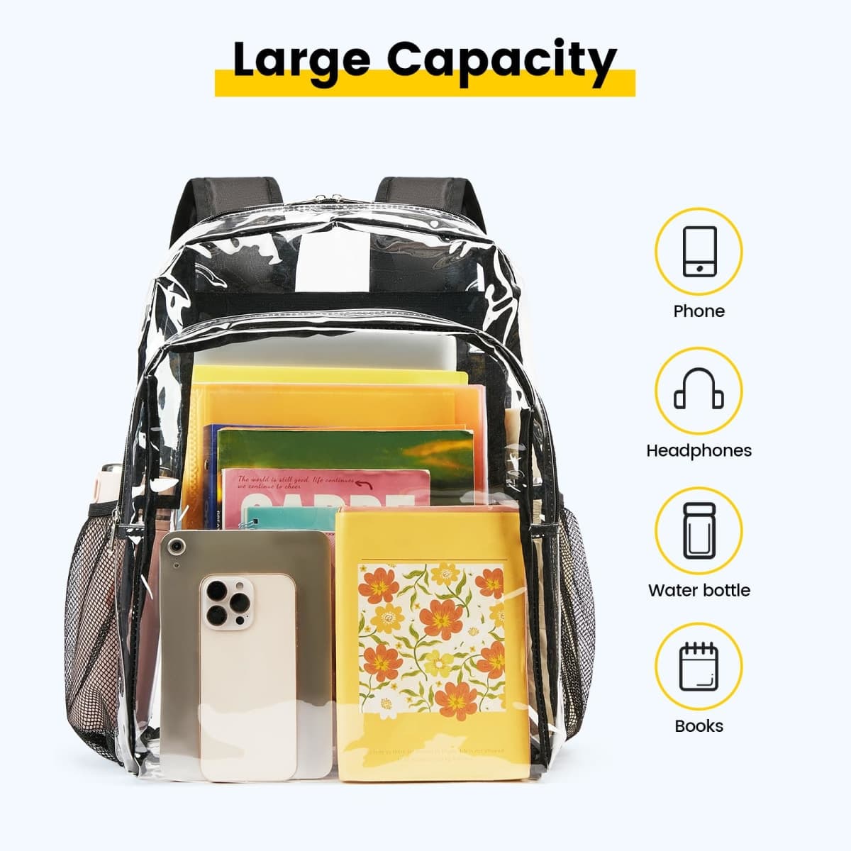Vorspack Clear Backpack Heavy Duty - Transparent See Through Backpacks Extra Large Clear Bookbag for College Work Travel - Black thumbnail 3