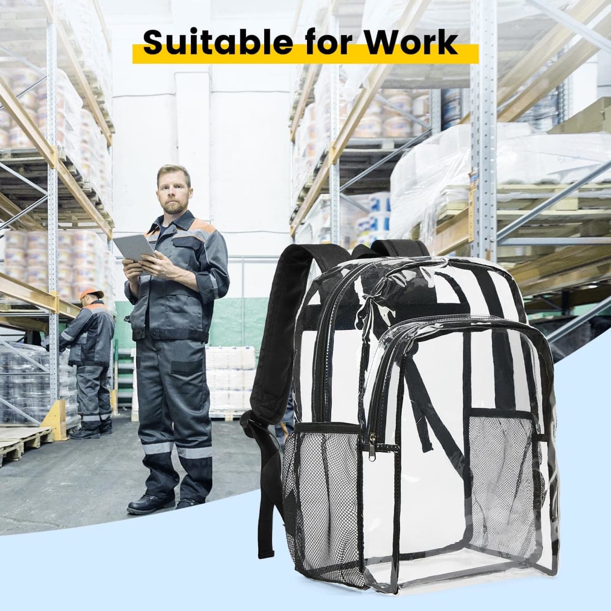 Vorspack Clear Backpack Heavy Duty - Transparent See Through Backpacks Extra Large Clear Bookbag for College Work Travel - Black thumbnail 5