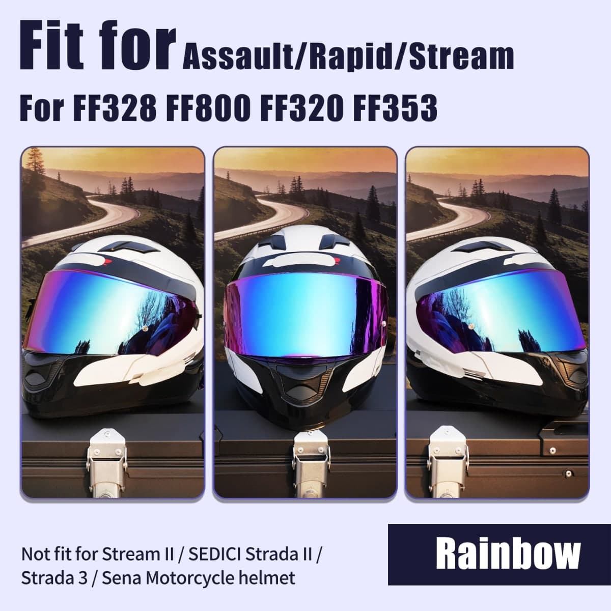 VCOROS Helmet Shield For Assault/Rapid/Stream Full Face Shield Compatible with FF800 FF320 FF328 FF353 Street Motorcycle Helmet Visor Replacement (Rainbow) thumbnail 2
