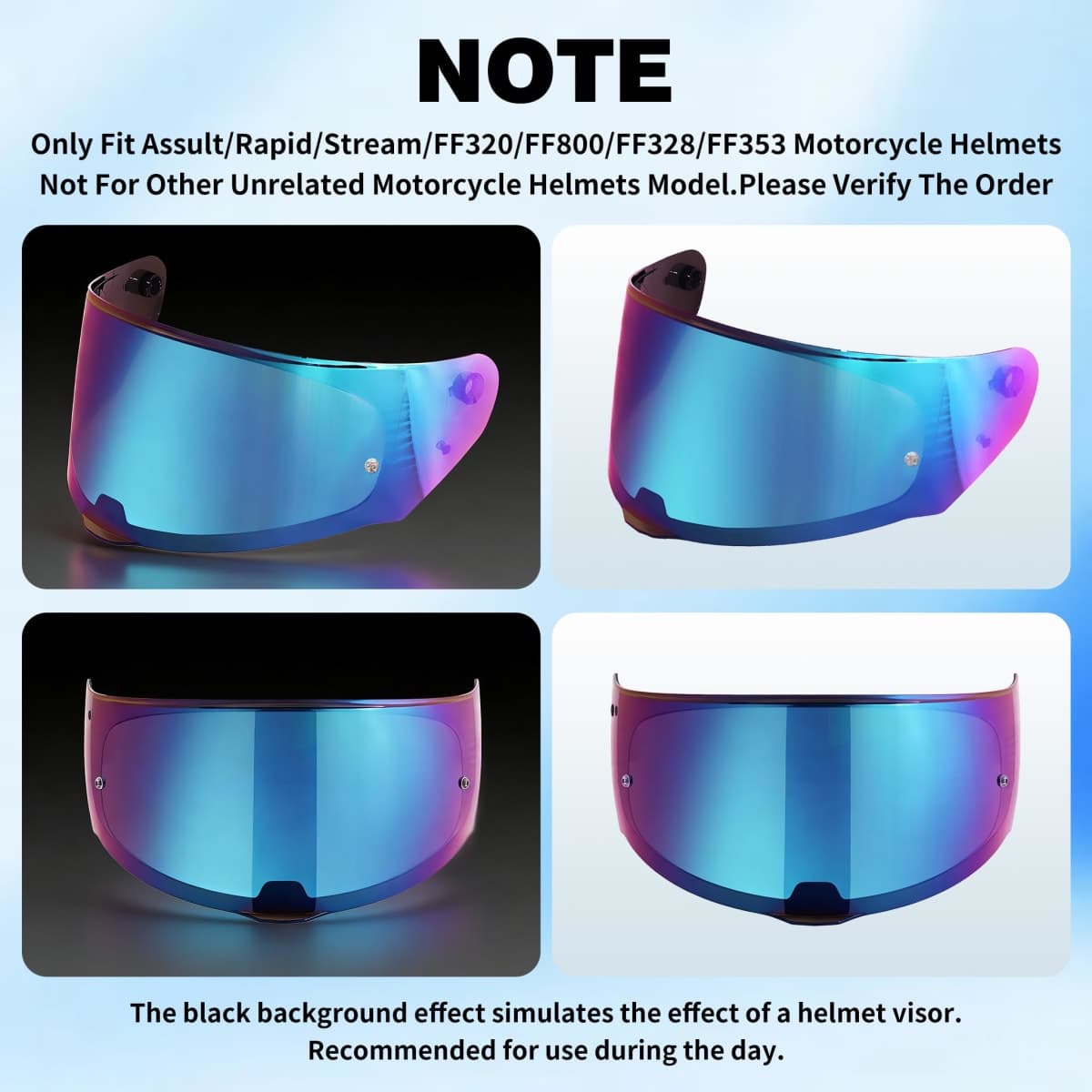 VCOROS Helmet Shield For Assault/Rapid/Stream Full Face Shield Compatible with FF800 FF320 FF328 FF353 Street Motorcycle Helmet Visor Replacement (Rainbow) thumbnail 4