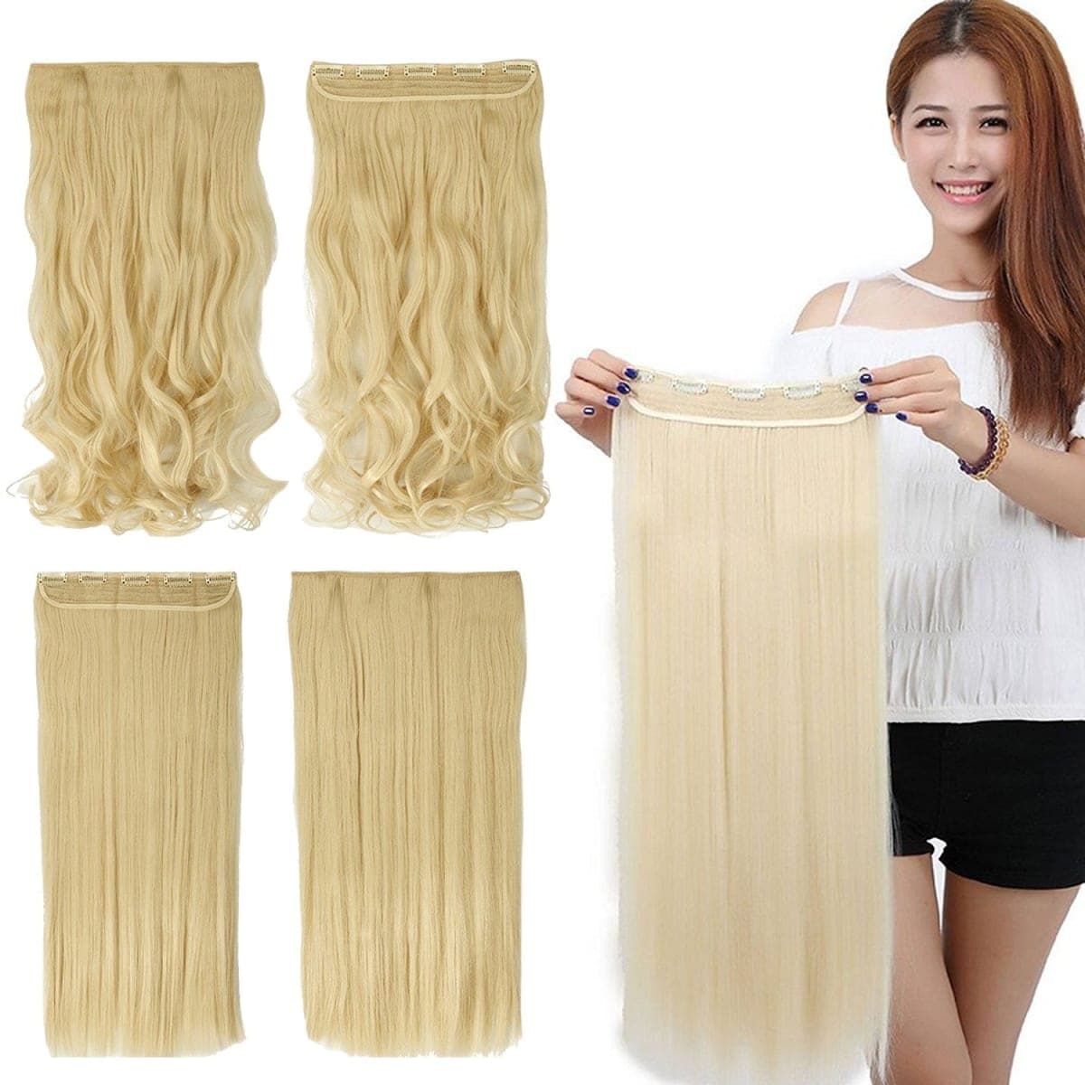 S-noilite?Salon 26" Straight Bleach Blonde One Piece 5 Clips Clip In Hair Extensions Fashion Design Lady Women 5A Synthetic USA Local Post by S-noilite — image 1