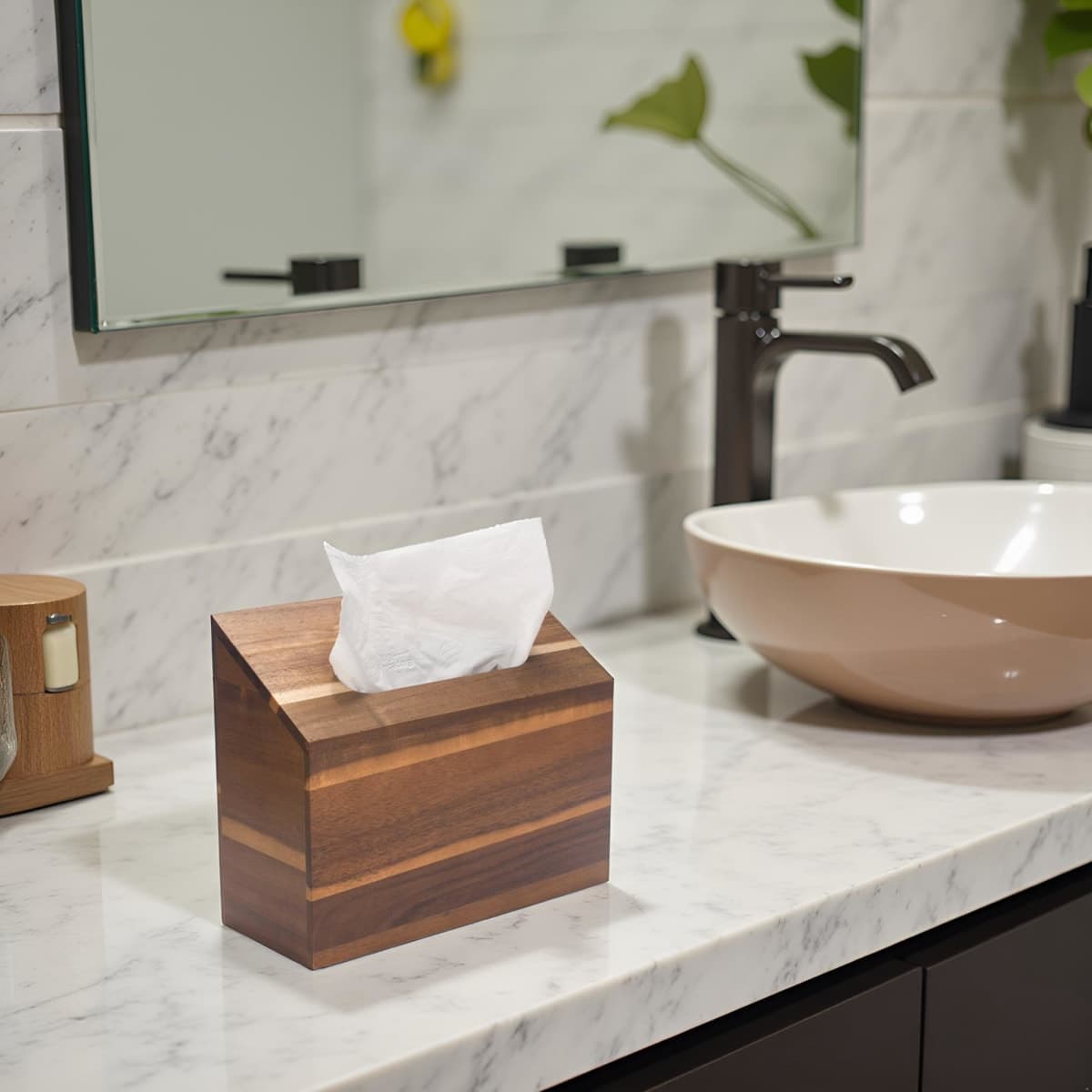 Hand Towel Box Cover Compatible with Kleenex Disposable Paper Hand Towels, Acacia Wood Hand Towel Holder for Bathroom Kitchen Living Room Countertop thumbnail 5